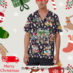 Disney Merry Christmas Hawaiian Shirts Mickey Minnie Button Disneyland Vacation