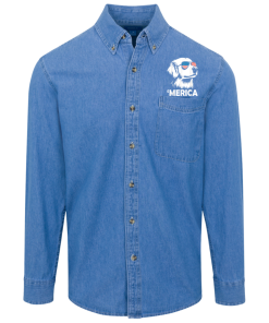 Alternative view of Golden Retriever 4th of July Merica Denim Shirt for Men and Women