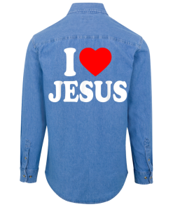 I Love Jesus Denim Shirt for Men and Women Back