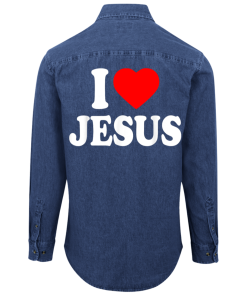 Alternative view of I Love Jesus Denim Shirt for Men and Women Back