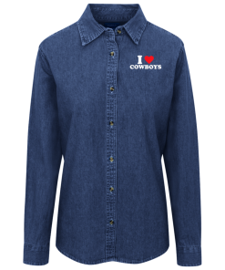 I Love Cowboys Denim Shirt Women
