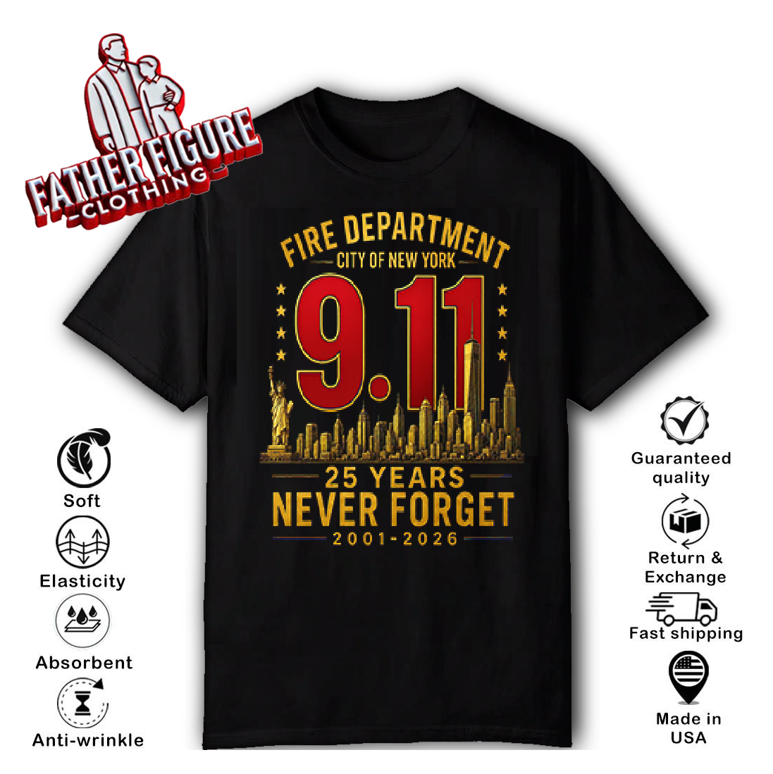 Fire Department City Of New York 9 11 25 Year Never Forget T Shirt